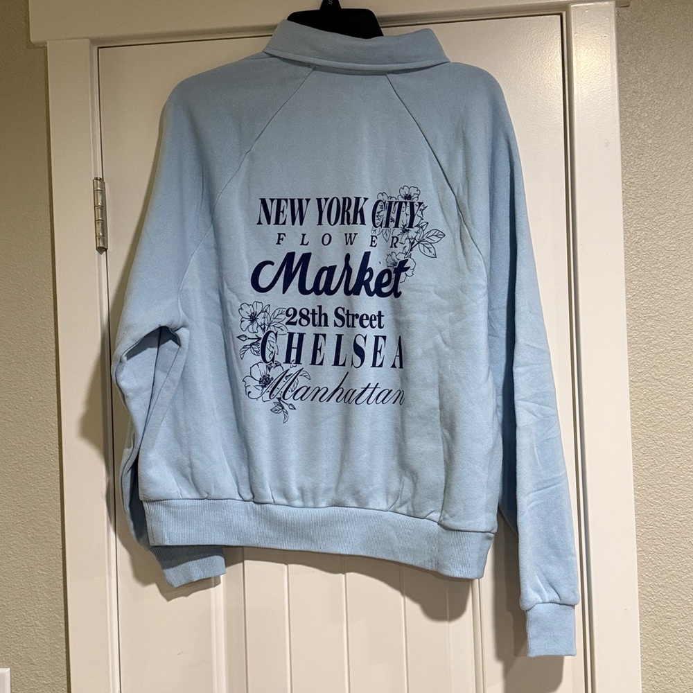 Light Blue Collared Pullover Sweatshirt with Embroidered Details - Picture 3 of 6